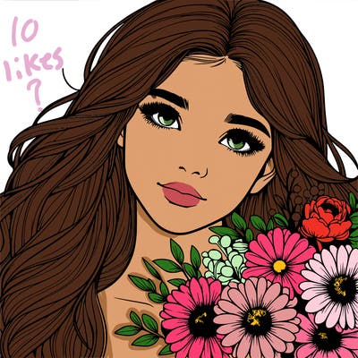 realistic girl with flowers