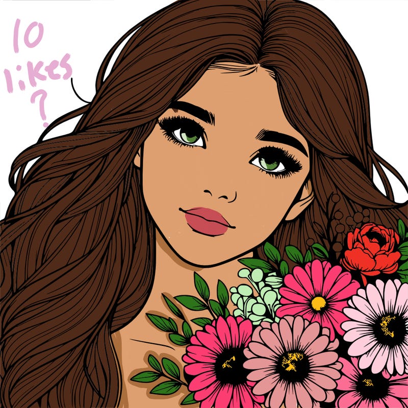 realistic girl with flowers