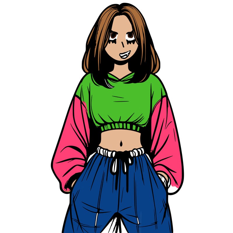 realistic girl faceless with baggy pants and a crop top