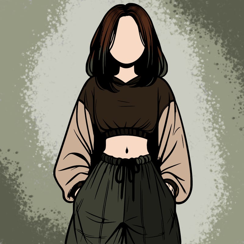 realistic girl faceless with baggy pants and a crop top