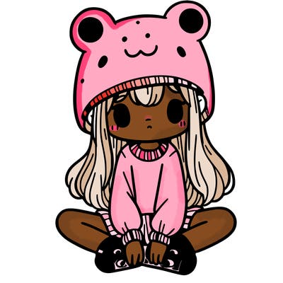 a girl wearing a frog hat and some frog socks