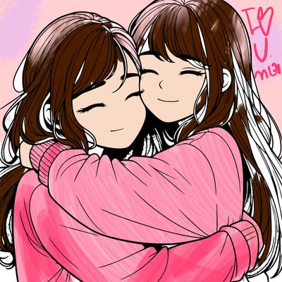 realistic two girls hugging