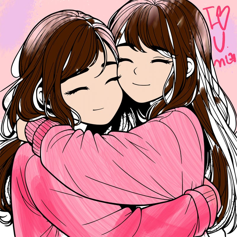 realistic two girls hugging