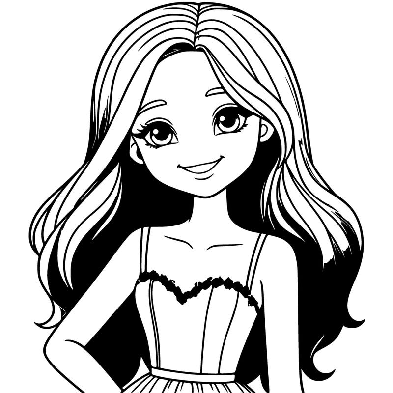 a realistic girl with long hair and a beautiful smile and dress on