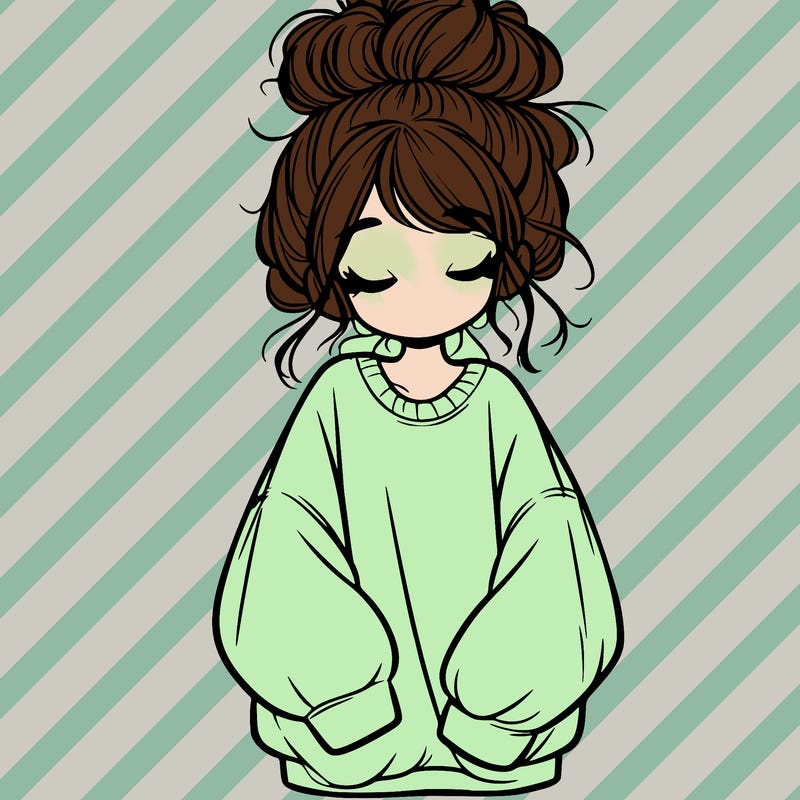 girl with baggy sweatshirt and messy bun