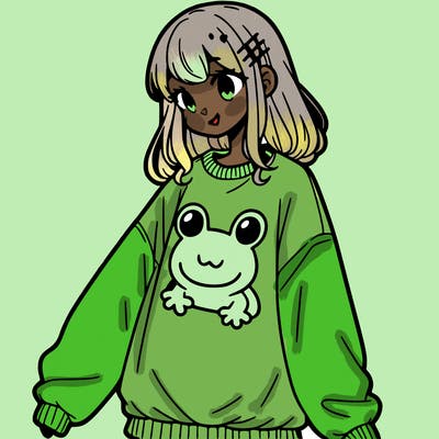 girl wearing frogging sweatshirt