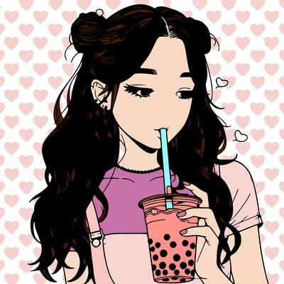aesthetic realistic girl with boba