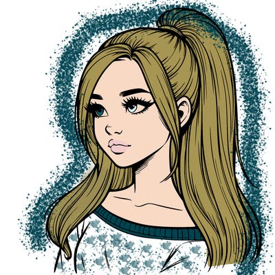 realistic girl with a high ponytail