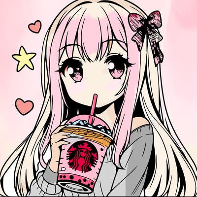 anime girl drinking starbucks boba