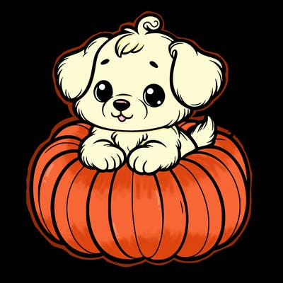 cute little puppy in a pumpkin