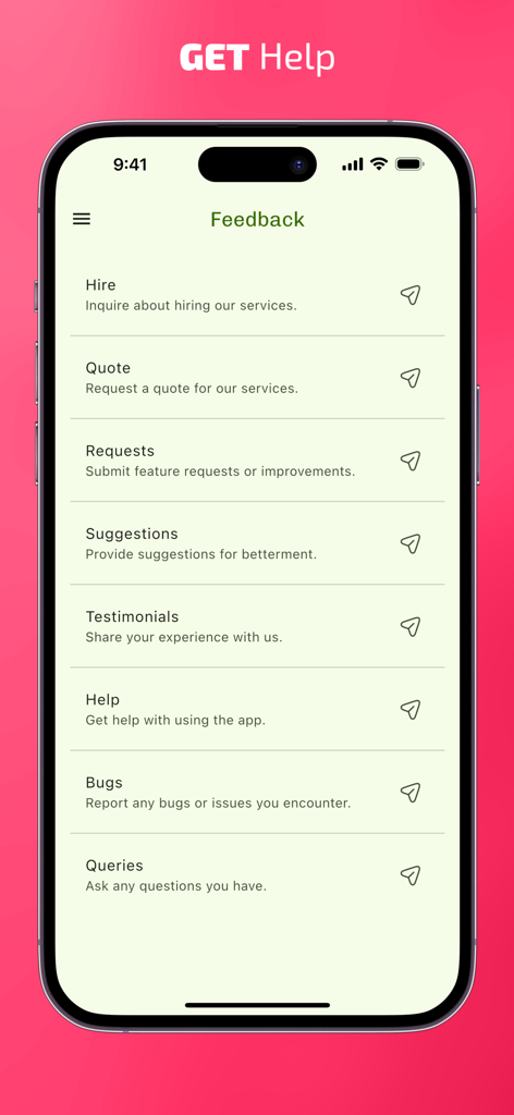 Captura de pantalla que muestra las opciones del menú de ayuda y comentarios en la aplicación de música BeatS.