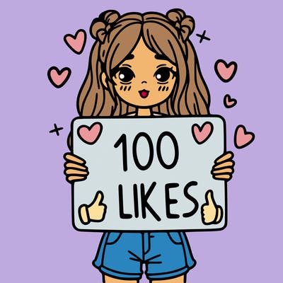 girl holding a sign saying 100 likes