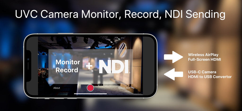 USB Camera to NDI - NDI送信とUSBカメラのモニタリング、録画のためのスマートフォンインターフェース