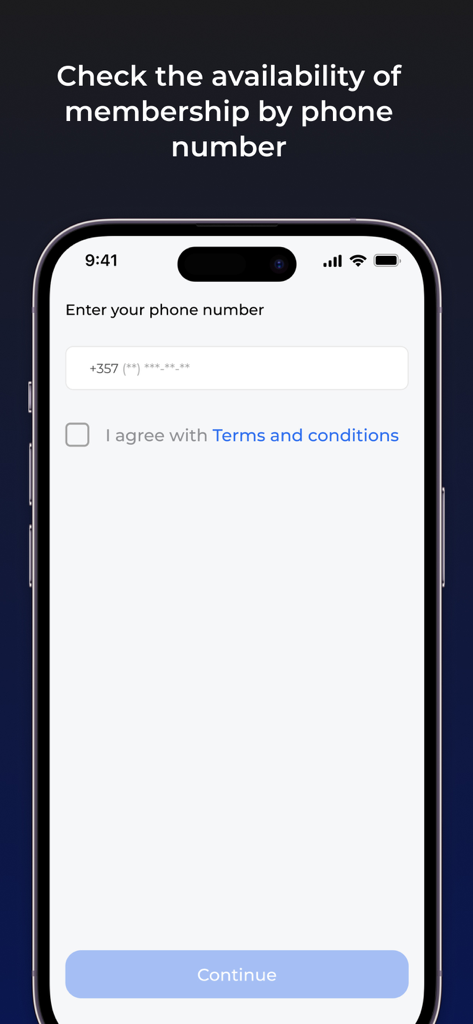 Pantalla de la aplicación Sportbenefit para verificar la disponibilidad de membresía por número de teléfono