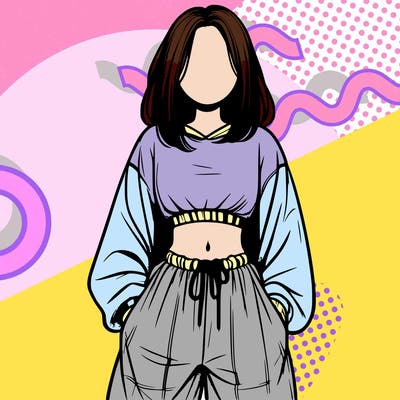 realistic girl faceless with baggy pants and a crop top