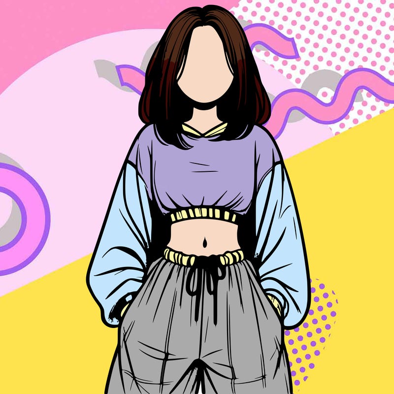 realistic girl faceless with baggy pants and a crop top