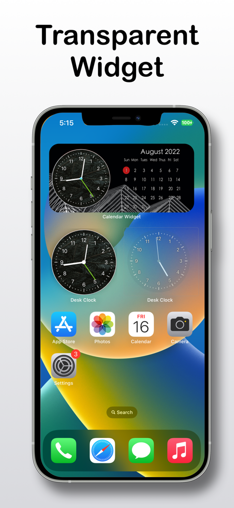Analog Clock - Desk Widget - iPhone home screen featuring transparent and aesthetic analog clock widgets and a calendar