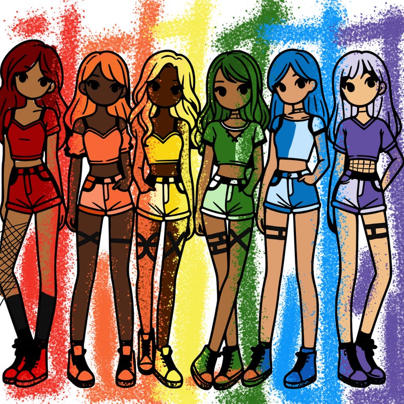 a group of girls wearing crop tops and shorts