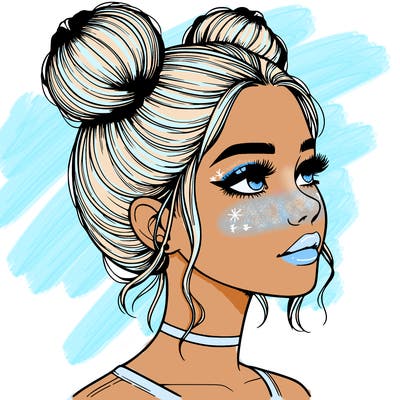 realistic girl with buns on the top of her head