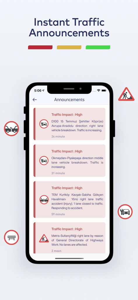 IBB CepTrafik - İBB CepTrafik mobile app interface displaying real-time traffic announcements and impact alerts for Istanbul.