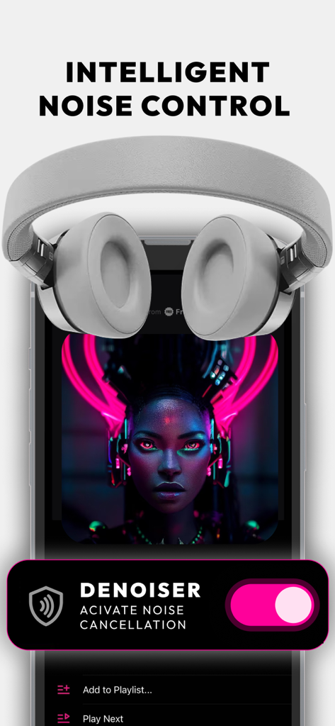 Smartphone mostrando la función de eliminador de ruido para un control inteligente del ruido en la aplicación Headphones Connect