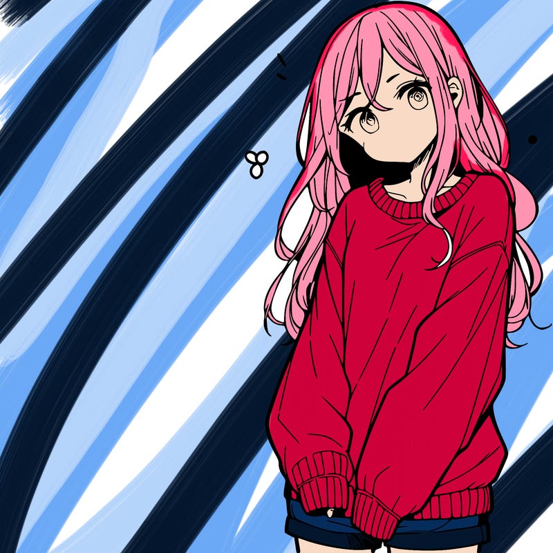 manga teen girl  in a sweater and baggy pants