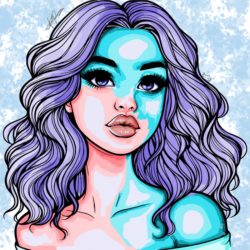 realistic girl with wavy hair and lips
