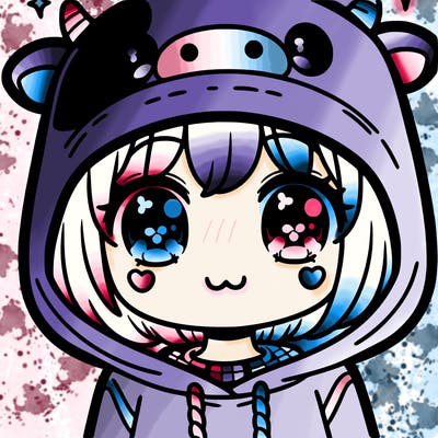 kawaii girl with cow hoodie