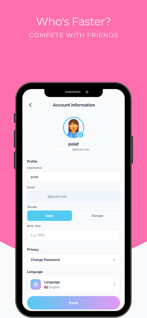 Reflexly - Brain Training - Reflexly app account information and profile settings screen on a smartphone