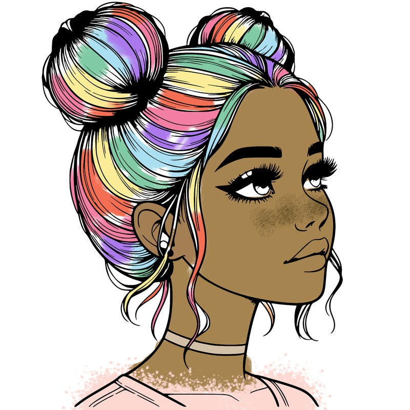 realistic girl with buns on the top of her head