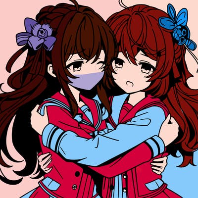 anime girls hugging