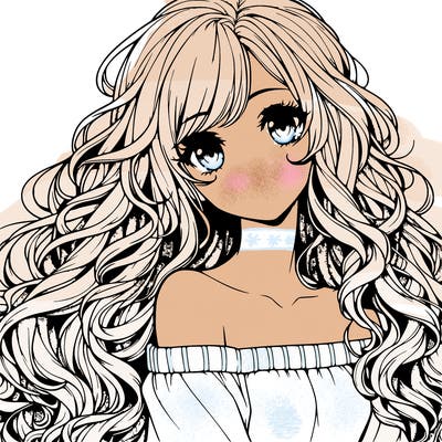 realistic, anime girl with really long curly hair