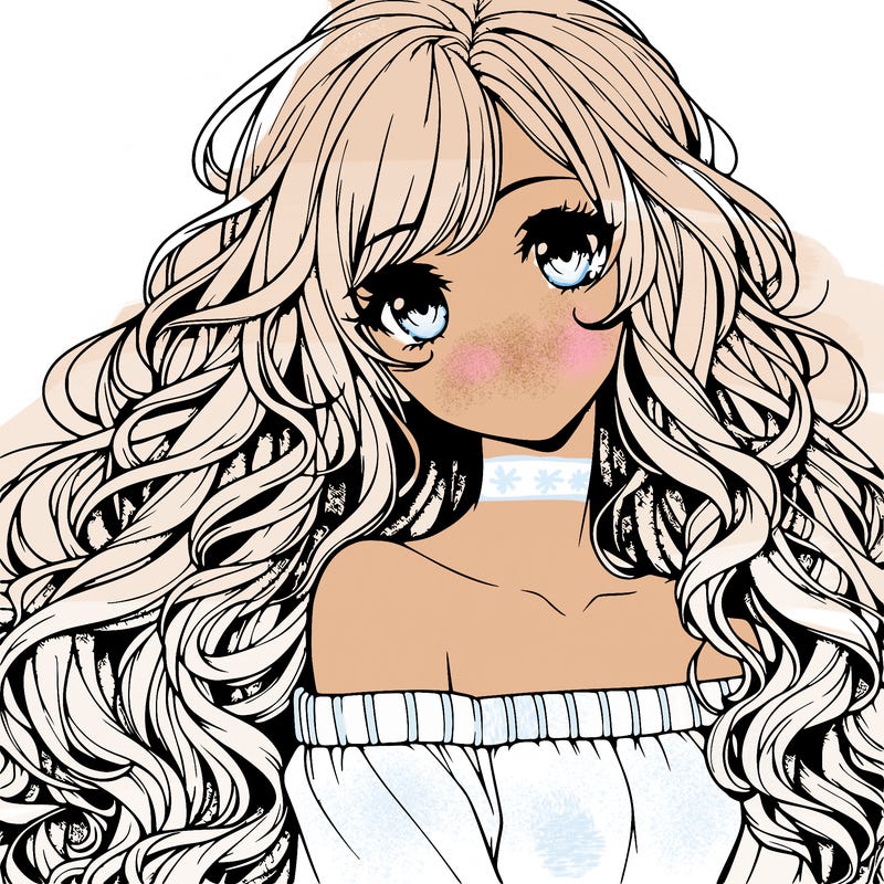 realistic, anime girl with really long curly hair