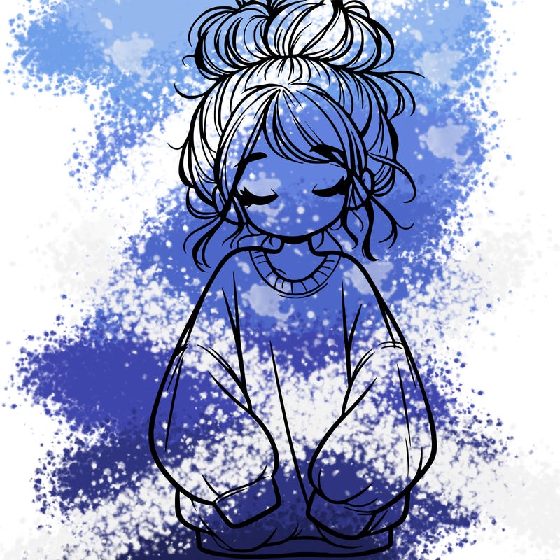 girl with baggy sweatshirt and messy bun