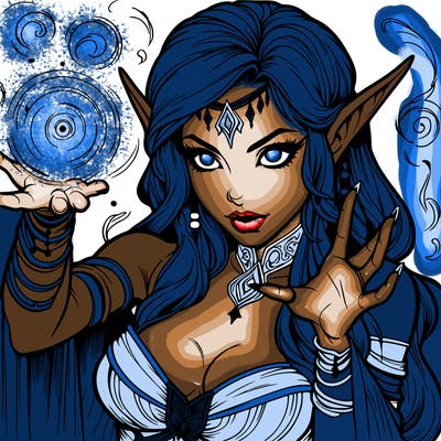 realistic scary beautiful elf sorceress casting spell