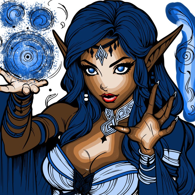 realistic scary beautiful elf sorceress casting spell