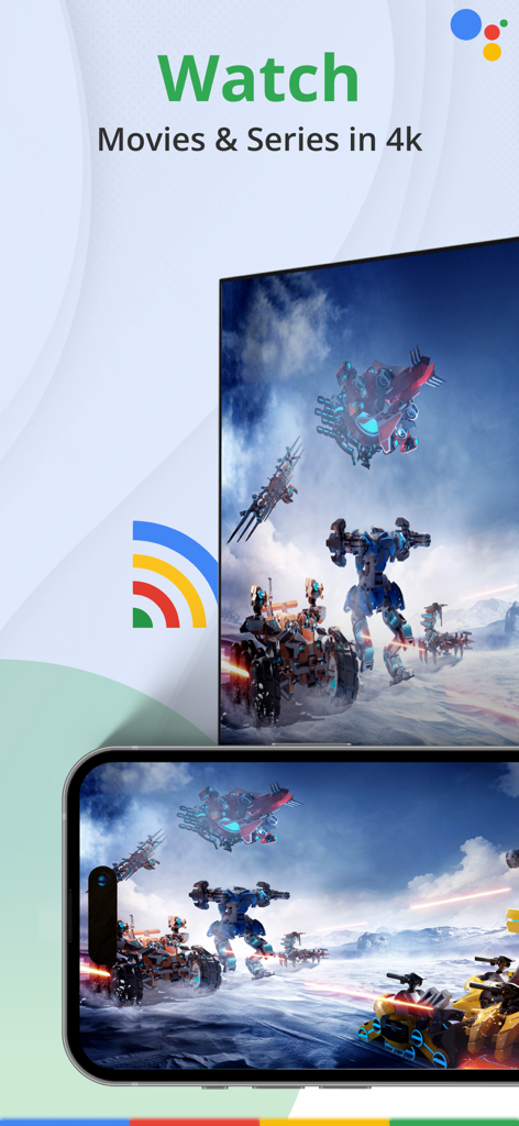 TV Cast: Mirror Home Screen - A smartphone screen mirroring a high definition 4K movie to a large television
