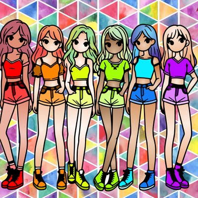a group of girls wearing crop tops and shorts