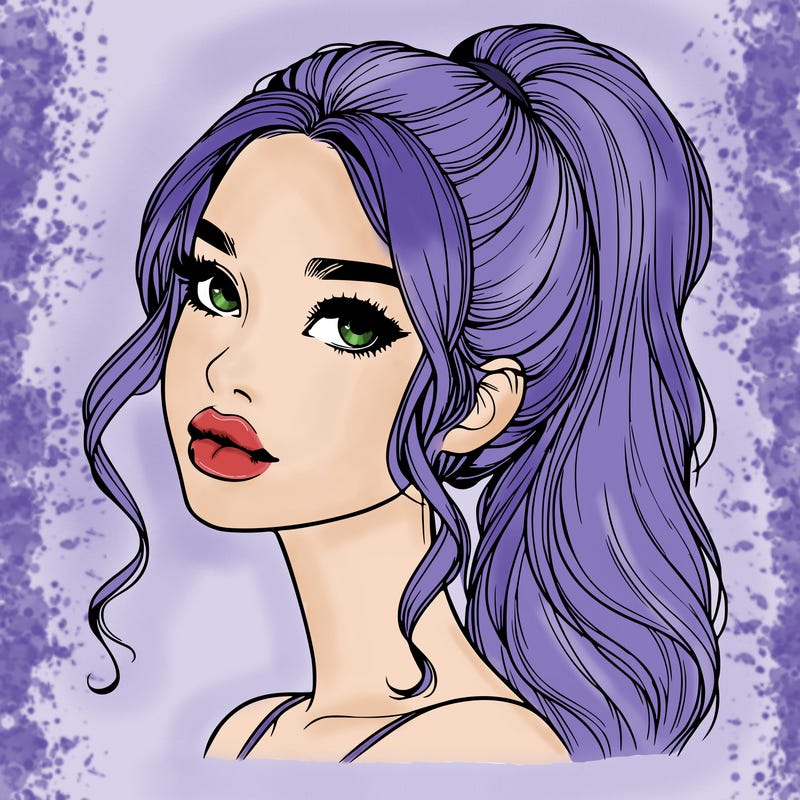 realistic girl with a ponytail on her hair and lips