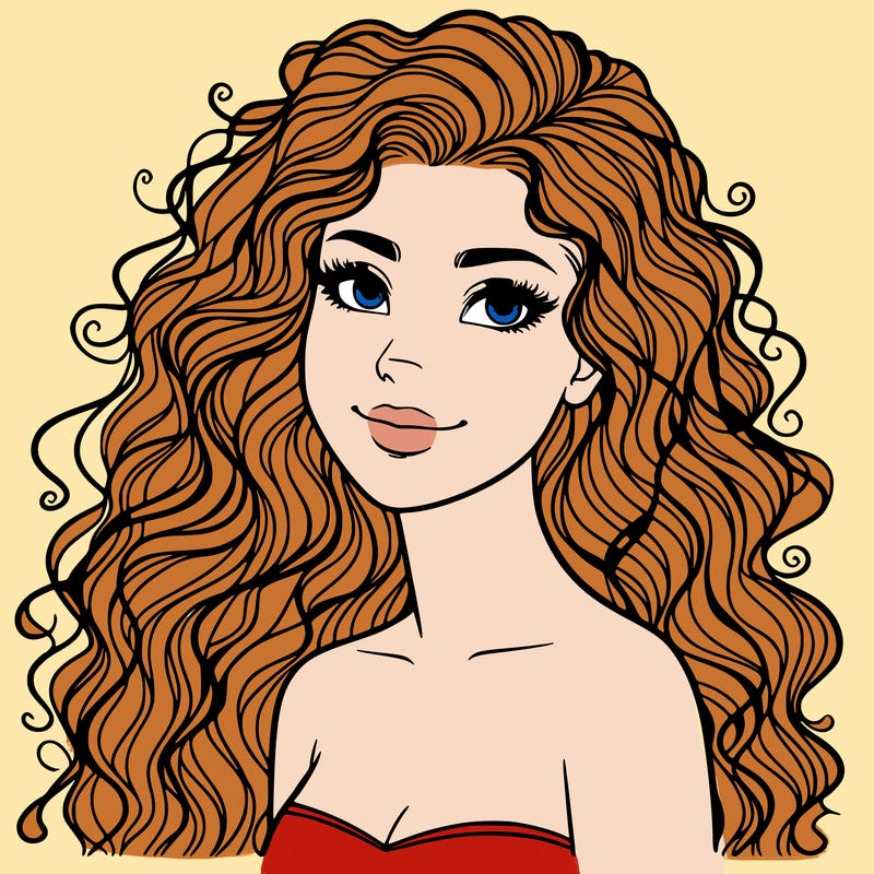 woman with curly  long hair realistic