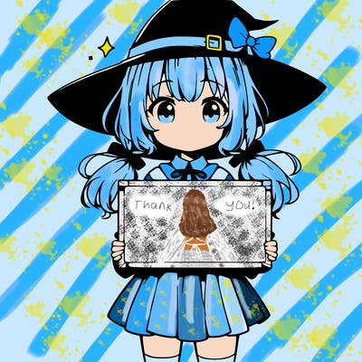 a cute anime witch girl holding a blank sign