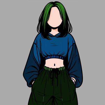 realistic girl faceless with baggy pants and a crop top