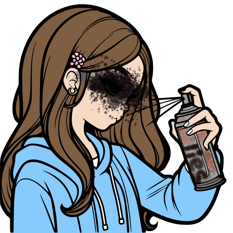 a realistic girl spray painting