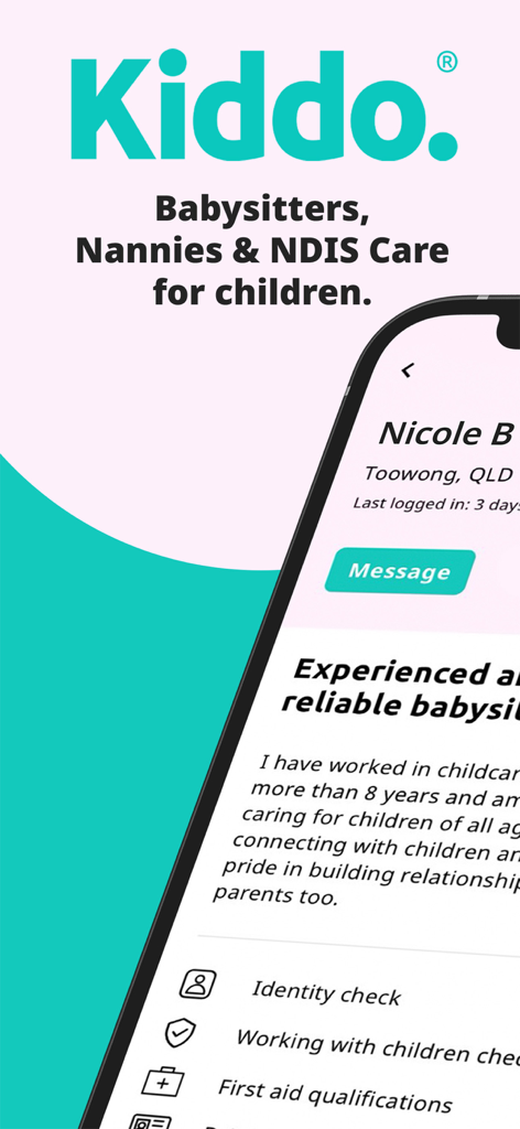 Kiddo App - Kiddo app profile of a verified babysitter showing background checks and qualifications