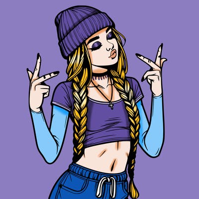 realistic teenage girl with braids and a beanie and crop top doing 🫶🏼