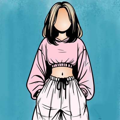 realistic girl faceless with baggy pants and a crop top