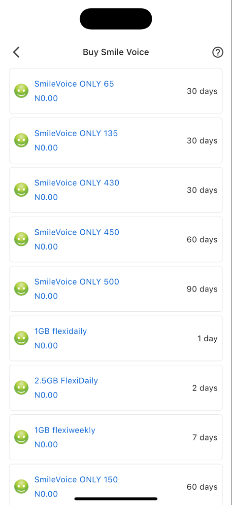 Cool Data Plug: Cheap Data - Selection of Smile Voice and data plans on the Cool Data Plug app interface
