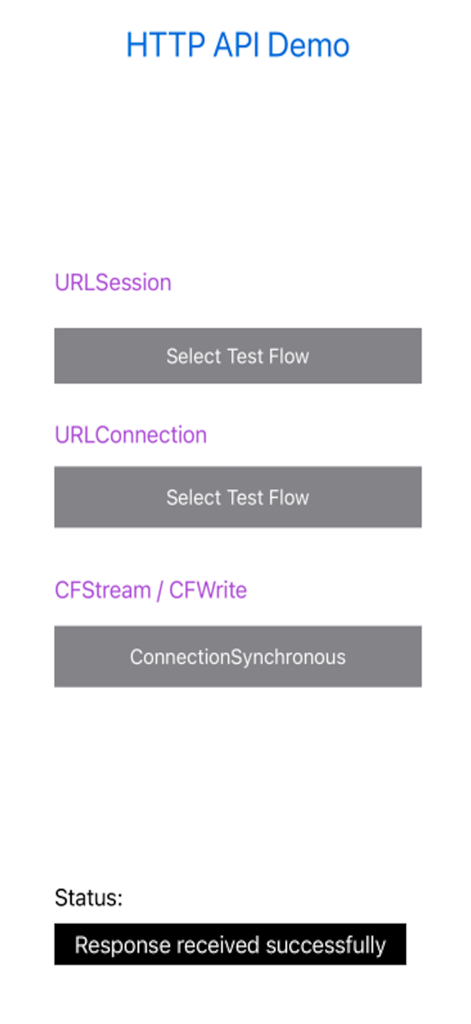 HttpDemo - HTTP APIリクエストをテストするためのオプションを示すHttpDemoアプリのインターフェース。