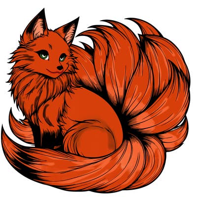 realistic detailed 9 tailed anime fox