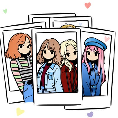 polaroid photo of 4 girls